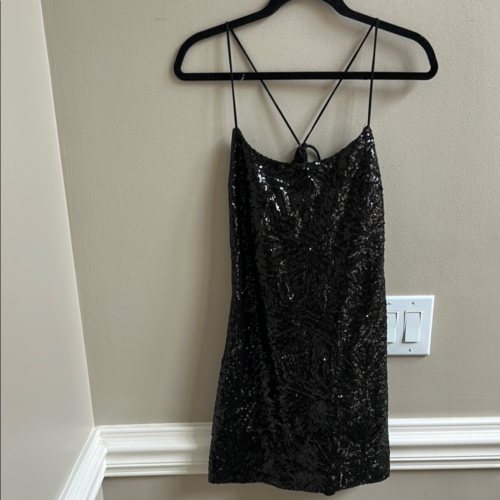 Cosmopolitan Kimberly Black Sequin Cocktail MiniDress Sparkly Size Large